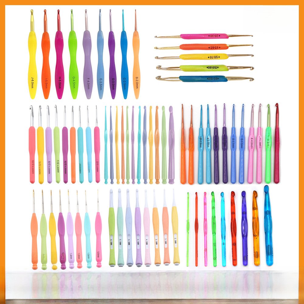 Cross-border factory direct candy color plastic handle crochet wool knitting suit aluminum crochet 9